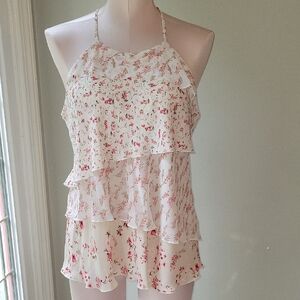 White House Black Market Pink Tiered Ruffled Camisole